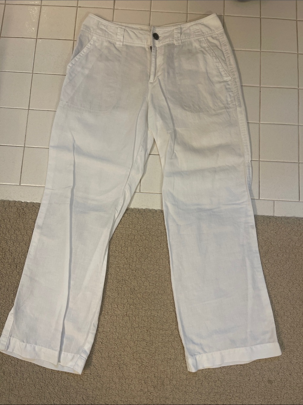 Garnet Hill White Casual Linen-Blend Pants